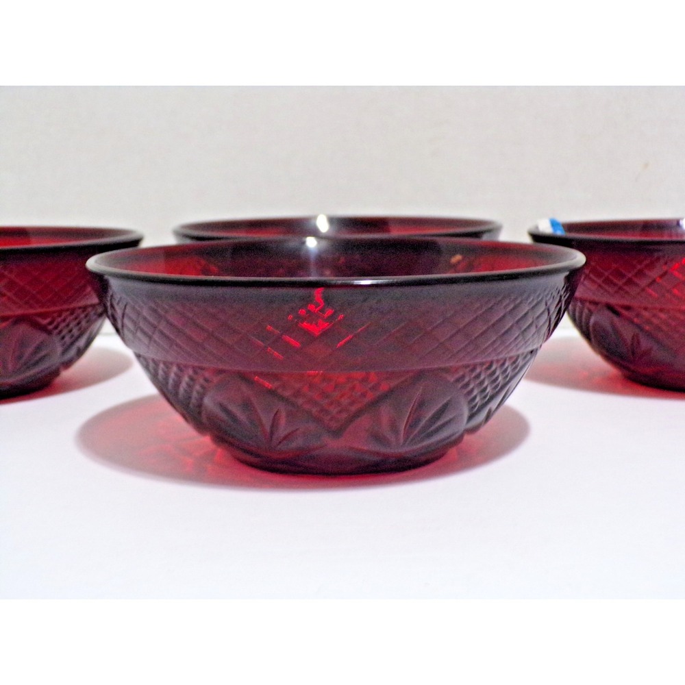 Vintage Arcoroc Classique Royal Red Glass Fruit Dessert Berry Cereal Bowl Set 4